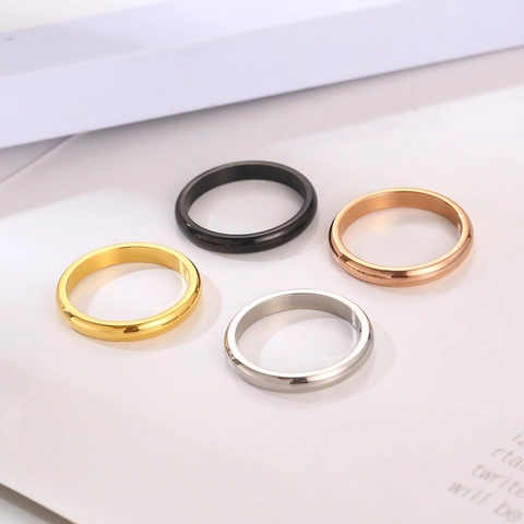 Anillo de Banda Lisa de Acero Inoxidable Minimalista para Mujer Estilo Japonés Coreano Pulido Oro Plata Oro Rosa Negro Joyería