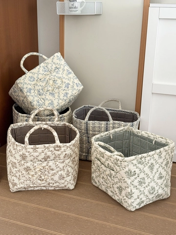 Französischer Gesteppter Baumwolle Aufbewahrungskorb Tragbar Blumenranken Druck Organizer Für Zuhause Schlafzimmer Wäsche Snacks