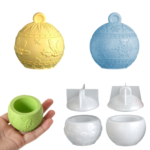 Molde De Silicona En Relieve De Navidad Frasco De Almacenamiento Redondo Con Tapa Copo De Nieve Baya DIY Resina Yeso Candelabro