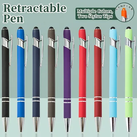 Retractable Ballpoint Pen With Capacitive Stylus Tip Metal Clip Multi Color Office School Stationery Writing