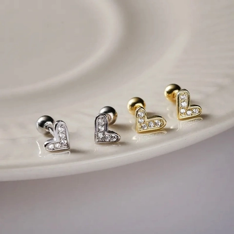 Boucles D'oreilles En Laiton Zircon Cœur Style Doux Asymétrique À Vis Longue Ligne D'oreille