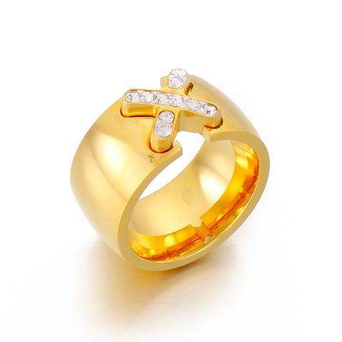 Breiter Ring Edelstahl X-Förmig Mit Zirkonia Kreuz Design Modeschmuck Elegant Für Damen