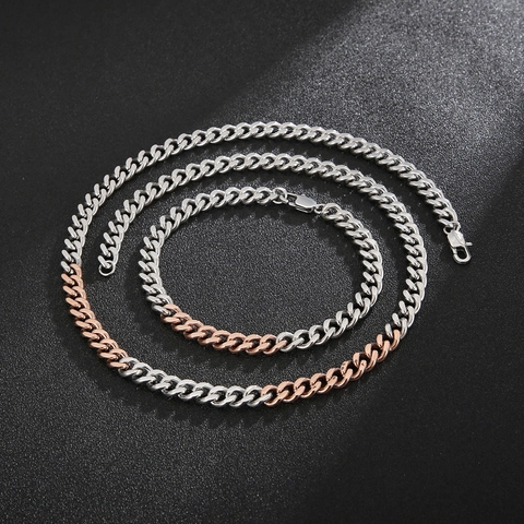 Collana Bracciale Catena Cubana Bicolore Acciaio Inossidabile Lucidato Hiphop Streetwear Gioielli Di Moda Minimalista