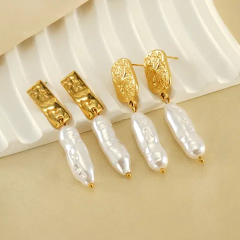 Künstliche Barockperlen Hängeohrringe 18K Vergoldet Edelstahl Stern Vintage Elegant Mode Schmuck Für Damen