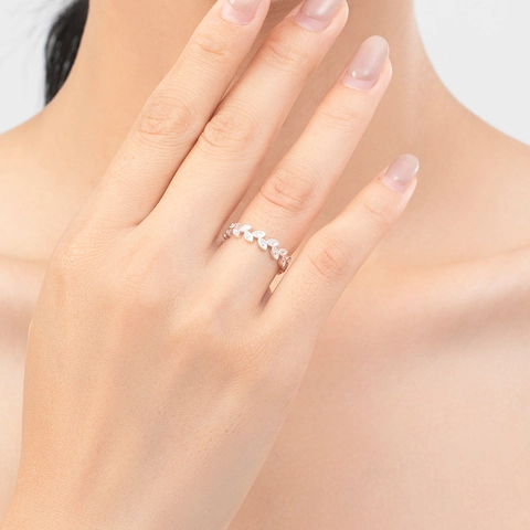 Anello Aperto Regolabile in Argento Sterling 925 a Forma di Foglia Con Zirconia Incastonata Stile Minimalista Foresta per Donna