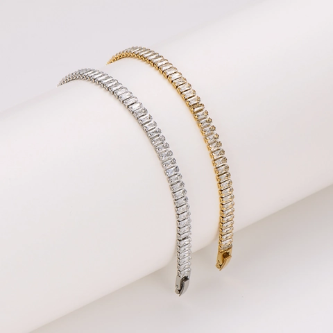 Bracciale Tennis Zirconia Taglio Baguette Acciaio Inossidabile 304 Placcato Oro 18K Design Minimalista Gioielli Unisex