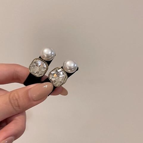 Fermaglio Per Capelli Vintage Elegante Lega Becco D'Anatra Grande Strass Quadrato Perla Artificiale Rotonda Per Donna