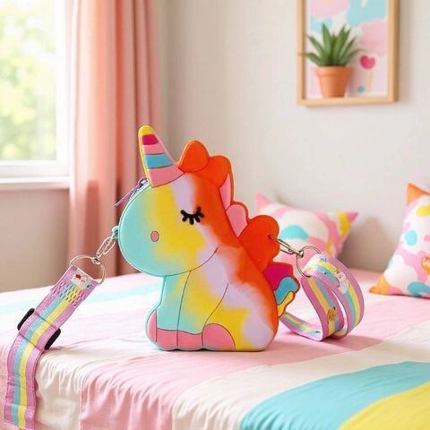 Kids Silicone Unicorn Crossbody Bag Cartoon Animal Pop Fidget Toy Mini Coin Purse With Rainbow Adjustable Strap