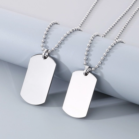Gepolijste Roestvrijstalen Dog Tag Ketting Minimalistische Blanco Hanger Met Bolletjesketting Voor Heren Unisex Militaire Stijl