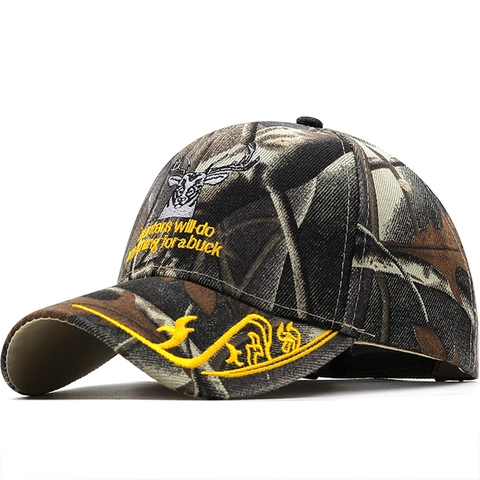 Camouflage Baseball Cap Acrylic Hunting Hat With Deer Head Embroidery Hunters Quote Outdoor Sun Shade Adjustable