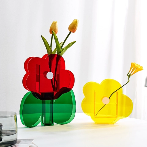 Modern Nordic Acrylic Iridescent Flower Vase Geometric Transparent Colorful Decorative Home Office Desktop Art Vase Ornament Gift