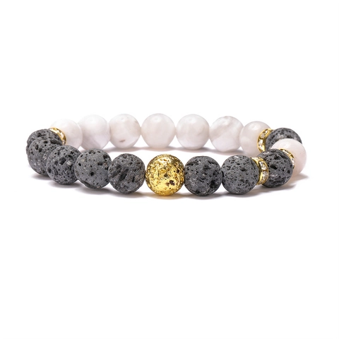 Beaded Bracelet Natural Stone Malachite Amethyst Lava Rock Handmade INS Style Elastic Jewelry For Men And Women