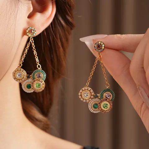 Boucles D Oreilles Pendantes À Pampilles En Strass Colorés Bohème Vintage Avec Alliage Et Tige En Argent Pour Femme