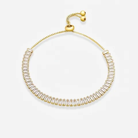 925 Sterling Silver Tennis Bracelet For Women Adjustable Slider Chain Luxury Rectangular Zirconia Inlaid Gold Silver Jewelry