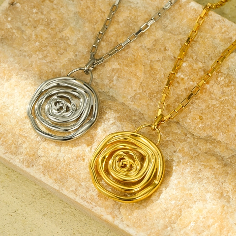 Minimalist Spiral Rose Pendant Necklace Stainless Steel Elegant Box Chain For Women Fashion Jewelry