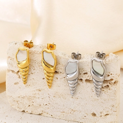 Orecchini A Conchiglia In Acciaio Inossidabile Con Madreperla E Strass Gioielli Da Spiaggia Estivi Vintage Da Donna