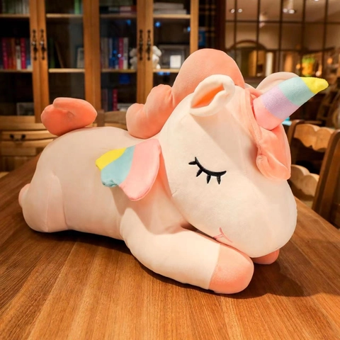 Unicorn Plush Toy Soft Short Plush Down Cotton Filling Rainbow Wings Horn Lying Position Sleep Pillow Birthday Gift For Kids