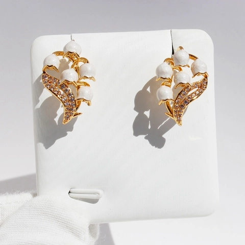 Boucles d'Oreilles Clous Muguet en Émail Fait à la Main Tige Argent 925 Plaqué Or Zirconia Boucles d'Oreilles Fleur Femme