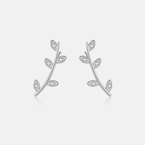 Boucles d'Oreilles Clous Feuille en Argent Sterling 925 Avec Strass Branche d'Olivier Petites Boucles d'Oreilles Femme