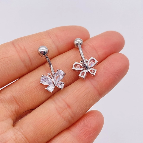 Piercing Ombelico Acciaio Chirurgico 316L Gioielli Con Pendente Cuore Farfalla Zirconia Per Donna Moda