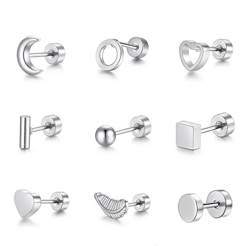 Minimalist Moon Heart Shape Plating 304 Stainless Steel 18K Gold Plated Ear Studs