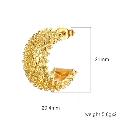 Orecchini A Cerchio A C Con Trama A Rete E Zircone Vintage Acciaio Inossidabile Placcato Oro 18K Perno Argento 925