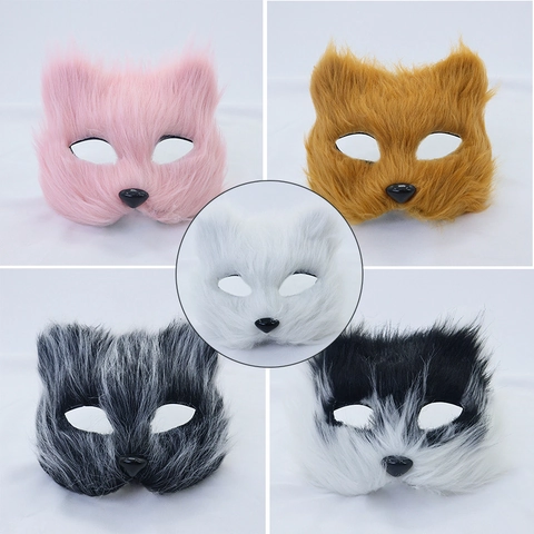 Máscara De Animal De Peluche Piel Sintética Zorro Gato Mascarada Para Halloween Cosplay Fiesta Accesorio De Disfraz