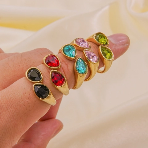 Bague Ouverte Ajustable Toi Et Moi En Acier Inoxydable Double Zircone En Forme De Poire Bijoux Pour Femmes