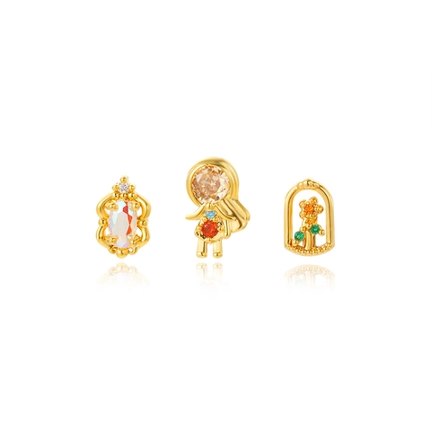 Cartoon Astronaut Girl Flower Stud Earrings Micro Pave Zircon Brass Gold Plated Fashion INS Style Jewelry Women