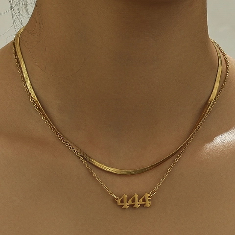 Collana a Doppio Strato in Acciaio Inossidabile Oro Con Ciondolo Numero Angelico 444 Catena a Serpente Gioielli da Donna