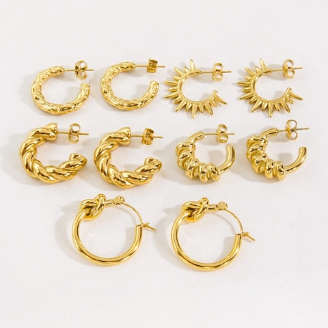 Edelstahl Creolen C-Förmige Strukturierte Gedrehte Croissant Geometrische Vergoldete Schmuck Für Damen Mode