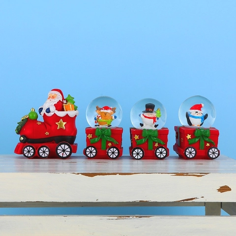 Weihnachtszug Schneekugel Harz Glas Ornamente Weihnachtsmann Rentier Schneemann Figuren Desktop Festliche Feiertagsdekoration