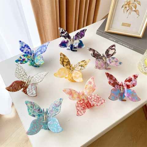 Large Butterfly Hair Claw Clip Elegant Acetate Marble Pattern Shark Clip Strong Hold Hair Accessory For Women Girls