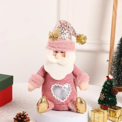 Pink Christmas Gift Bags Plush Sequin Heart Window Santa Snowman Reindeer Holiday Candy Apple Packaging Decor