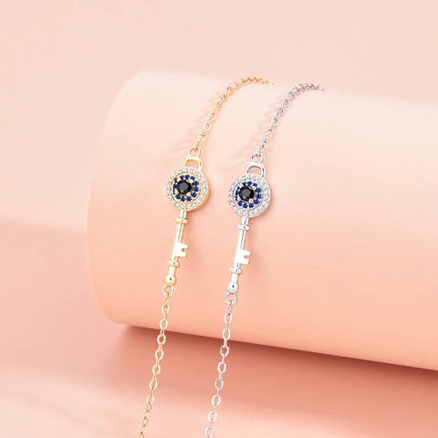 Bracciale Chiave Malocchio Rame Zircone Regolabile Minimalista Lusso Gioielli Per Donna Moda Versatile