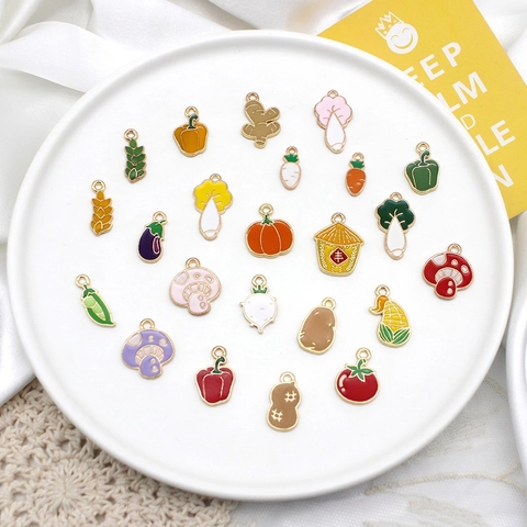 Vegetable Fruit Enamel Alloy Charms For DIY Jewelry Making Rural Farm Style Pumpkin Corn Peanut Pendants