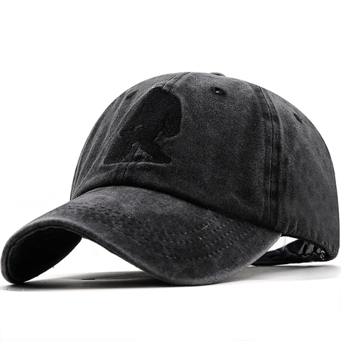 Bigfoot Sasquatch Embroidery Washed Cotton Baseball Cap Vintage Distressed Outdoor Casual Adjustable Sun Hat Unisex