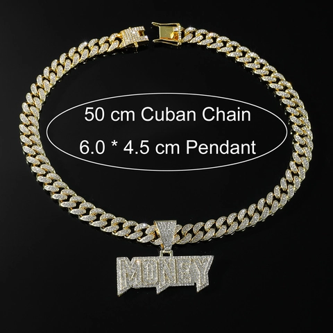 Collar con Colgante de MONEY Hip Hop para Hombre con Diamantes de Imitación de Aleación Cadena Cubana Joyería de Estilo Punk Exagerada