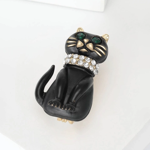 Spilla Gatto Nero in Lega di Moda Pin in Smalto per Donna Spilla Animale con Strass Gioielli Accessori per Abiti Regalo