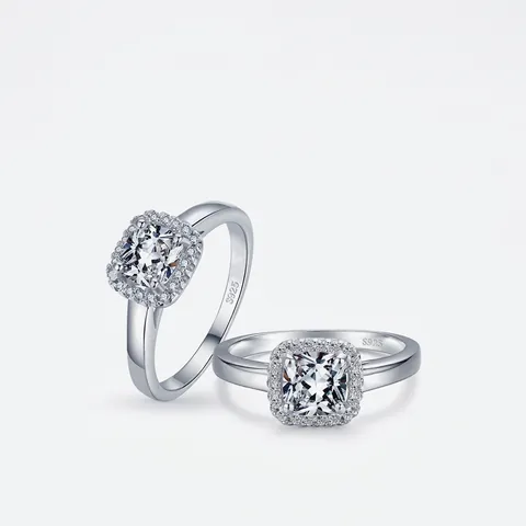Anello Halo Quadrato Argento Sterling 925 Taglio Cushion Zirconia Cubica Gioielli Di Fidanzamento Minimalisti Stile Di Lusso Per Donne