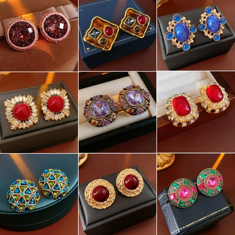 Σκουλαρίκια Vintage Court Style Με 925 Sterling Silver Earring Post Alloy Rhinestone Πολυτελή Κοσμήματα Για Γυναίκες