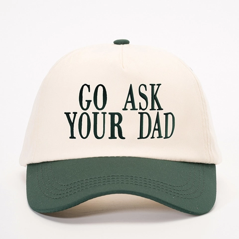 Go Ask Your Dad Embroidered Baseball Cap Cotton Twill Contrast Color Curved Brim Adjustable Sun Protection Sport Hat