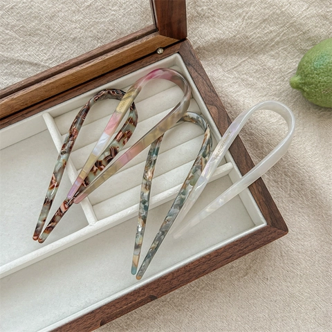 Horquilla Para El Pelo En Forma De U De Acetato Estilo Francés Minimalista Patrón De Carey Chignon Para Mujeres Uso Diario