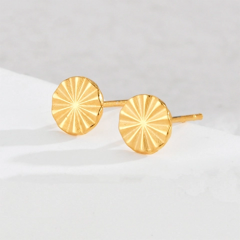 French Vintage Stainless Steel Stud Earrings For Women 14K Gold Plated Geometric Rhombus Round Sun Flower Leaf Earrings