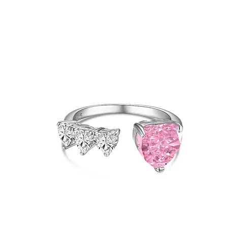 925 Sterling Silver Heart Open Ring For Women Elegant Double Color Zirconia Adjustable Finger Ring Wedding Party Jewelry