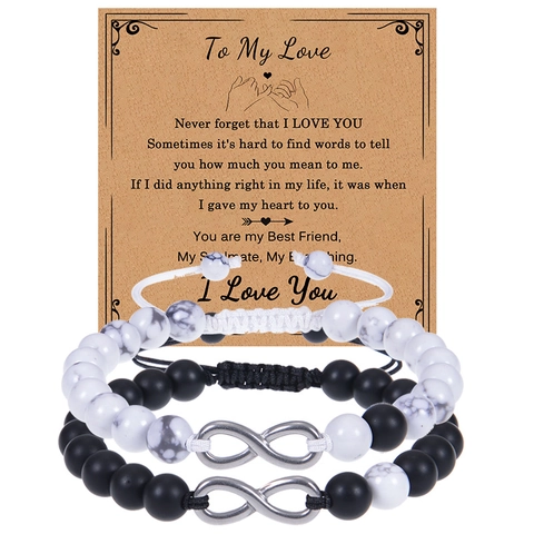 Infinity Symbol Couple Bracelets Natural Tiger Eye Stone Matte White Turquoise Adjustable Braided Rope Jewelry Gift