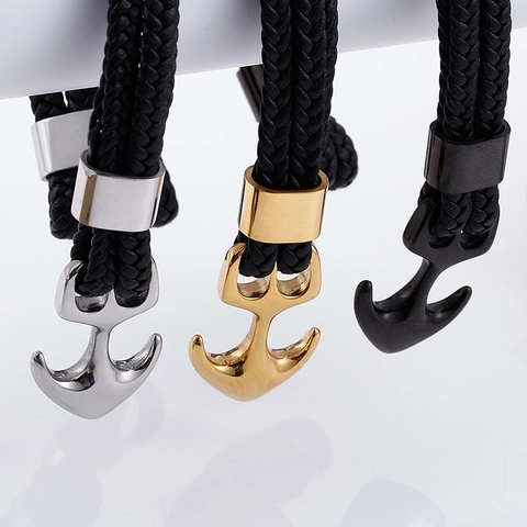 Pulsera De Cuero Trenzado Con Ancla Cierre De Acero Inoxidable Joyería De Moda Náutica Multicapa Para Hombre Unisex