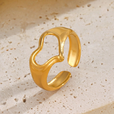 Anillo Abierto En Forma De Corazón Hueco De Acero Inoxidable Ajustable Diseño De Nicho Joyas De Moda Para Mujeres Estilo Minimalista