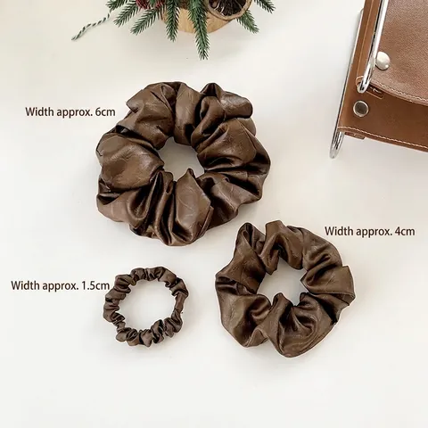 Scrunchies PU Leather Faux Hair Ties High Elastic Solid Color Retro Elegant Fashion Hair Bands For Women
