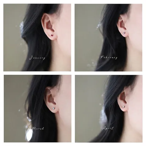 Minimalist Round Cubic Zirconia Stud Earrings Colorful Birthstone Titanium Steel Piercing Jewelry For Women Girls